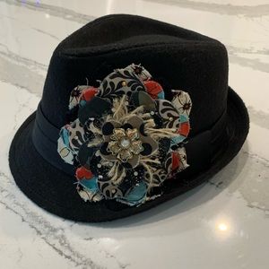 Frayed Flower Black Hat with Flower